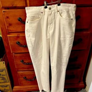 Old Navy white jeans, frayed ankles only worn a few times size 12 & size 14